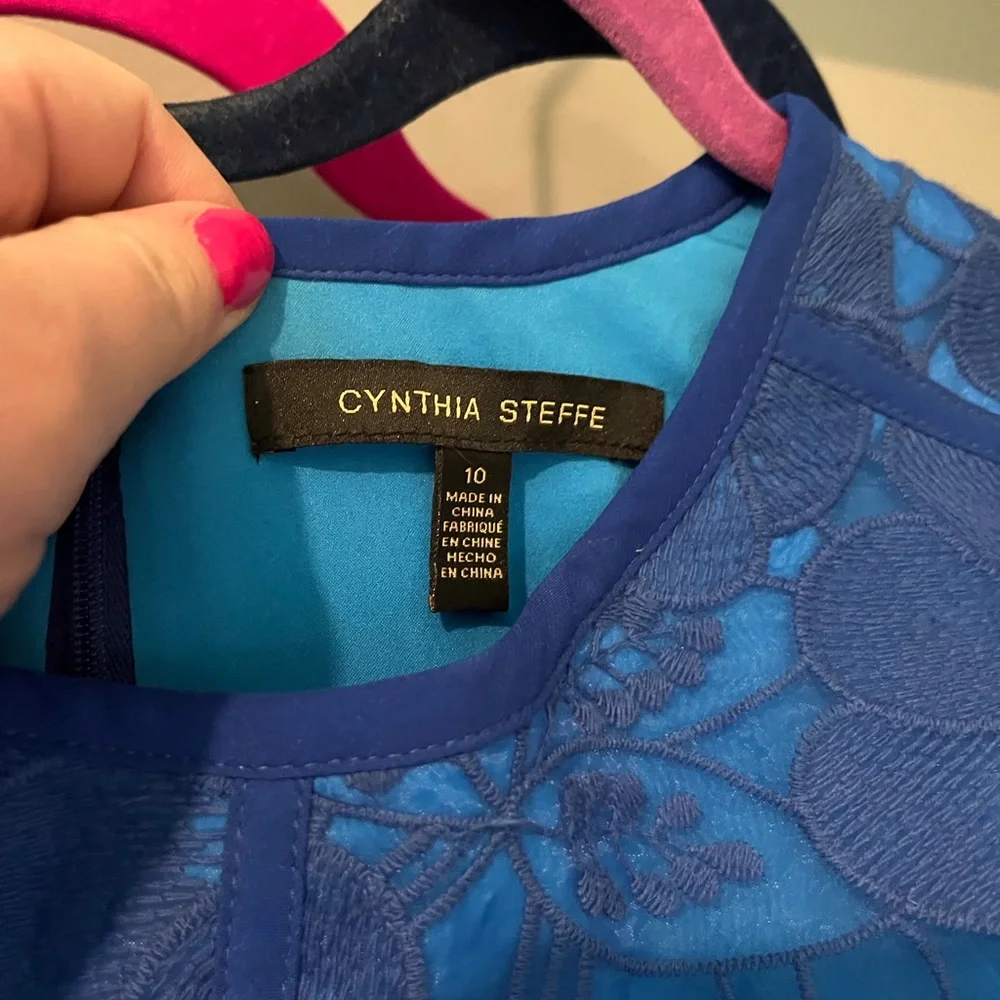 Cynthia Steffe lace cut out blue sheath dress. Size 10